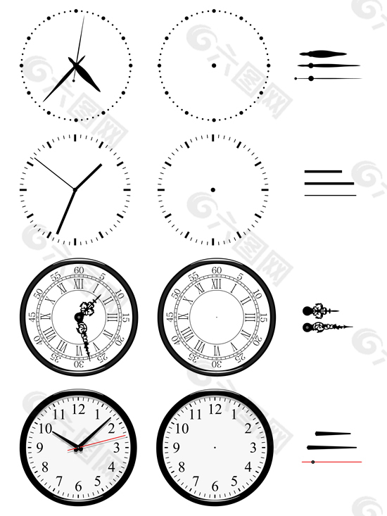 各种圆形指针时钟模板矢量素材