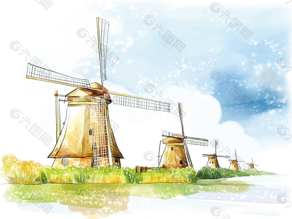 卡通风景荷兰风车