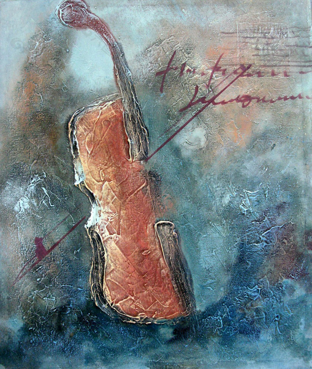小提琴嵌入墙壁油画