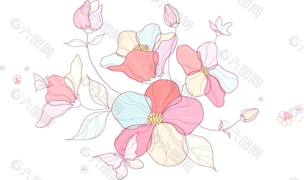 手绘素描风格花朵植物