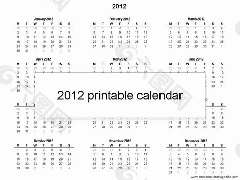 免费2012打印日历模板