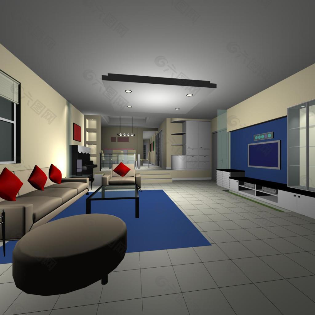 住宅宽阔客厅3D模型