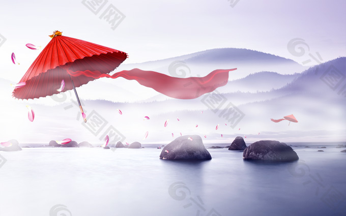 小红伞背景设计图