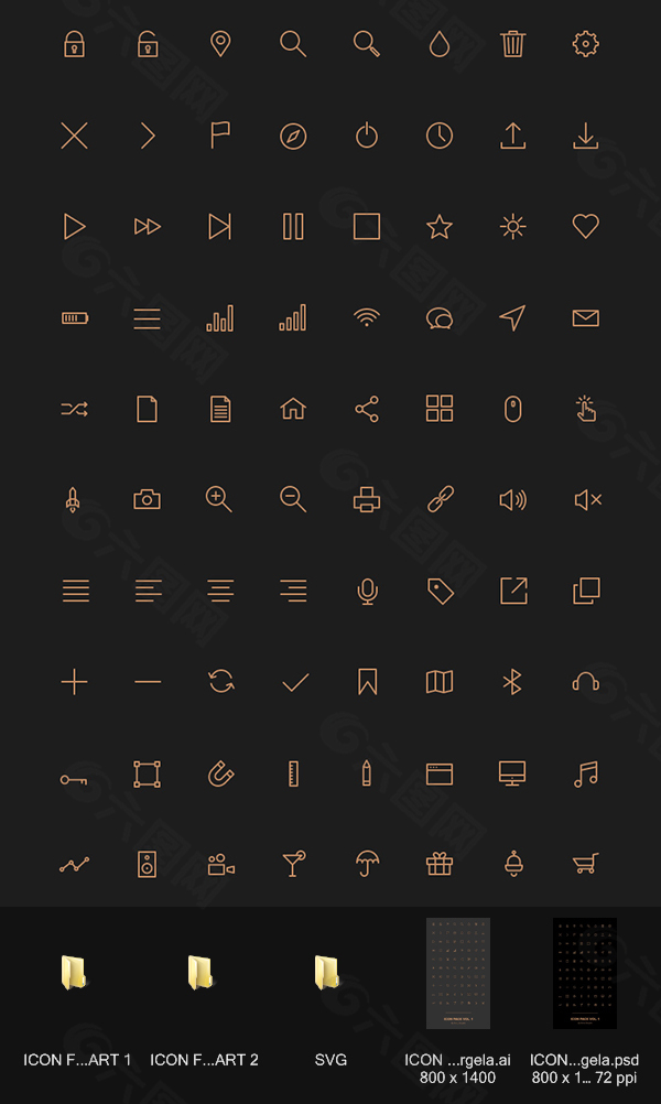 80 stroke icons PSD