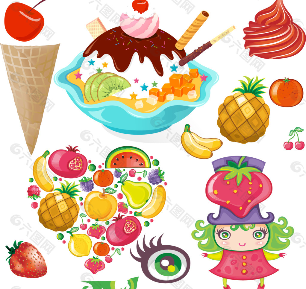 冰淇淋水果卡通png图片