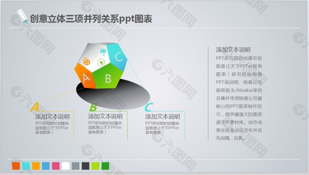 创意立体三项并列关系ppt图表