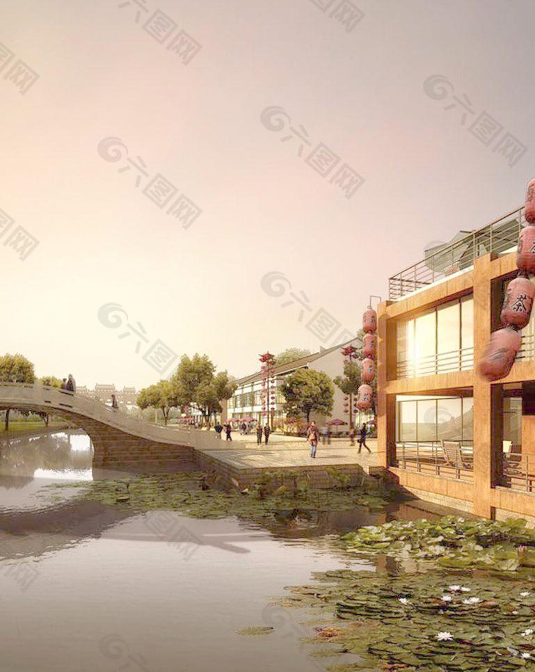 中国风建筑商业区效果图图片
