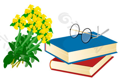 鲜花与书本矢量素材