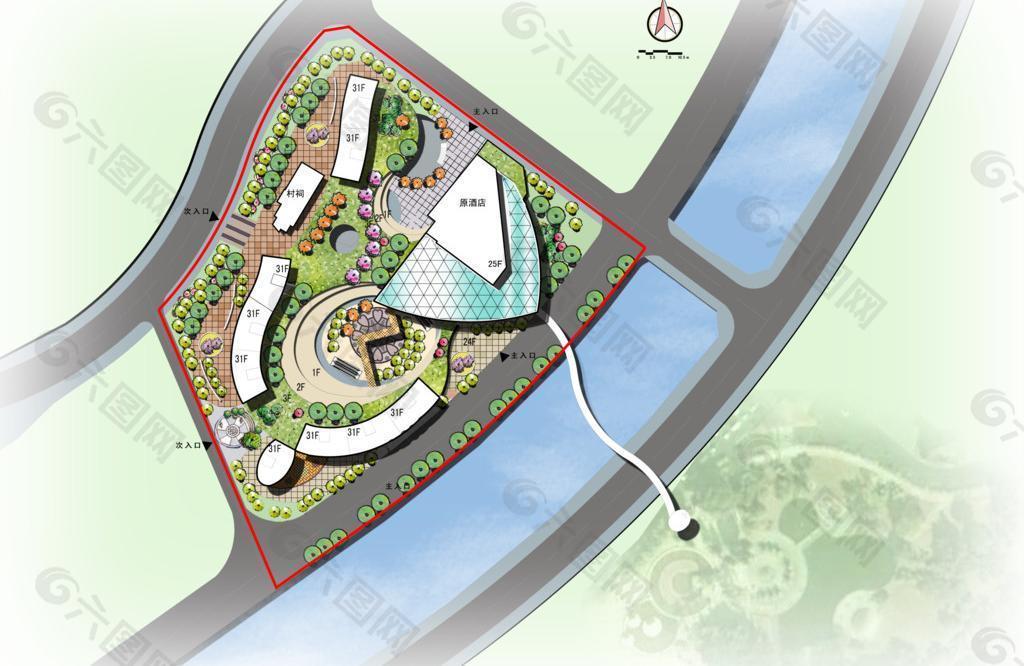 建筑总平效果图psd素材图片