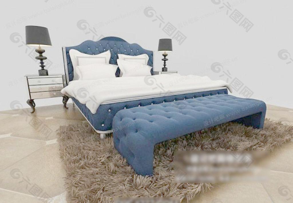 蓝色欧式床图片