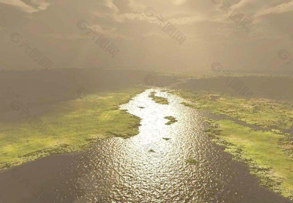 河流风景画图片