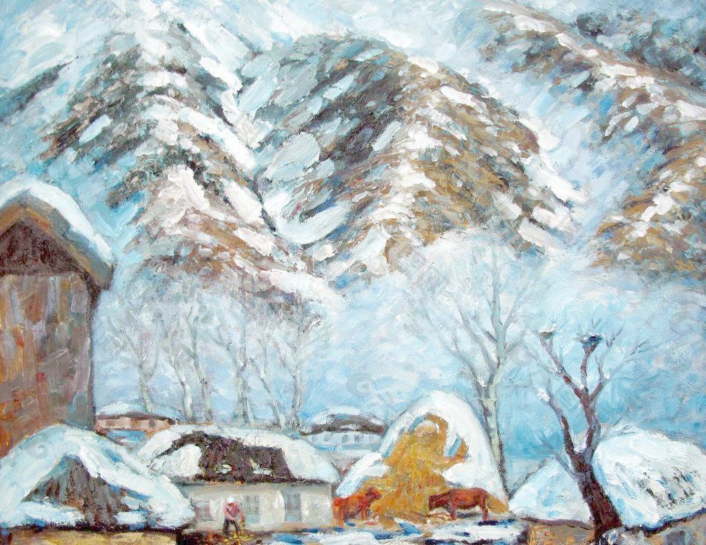 雪山下的村子图片