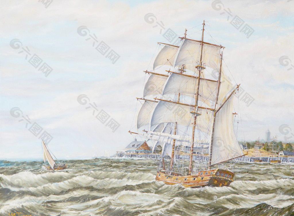 油画 海洋帆船图片