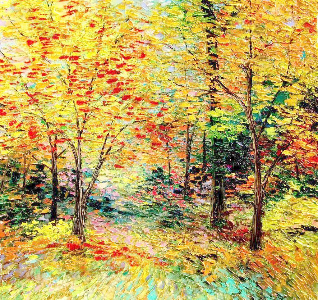油画 秋天的树林图片