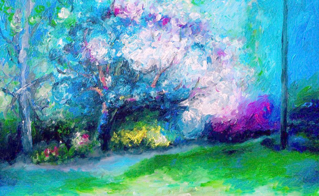 油画樱桃树图片