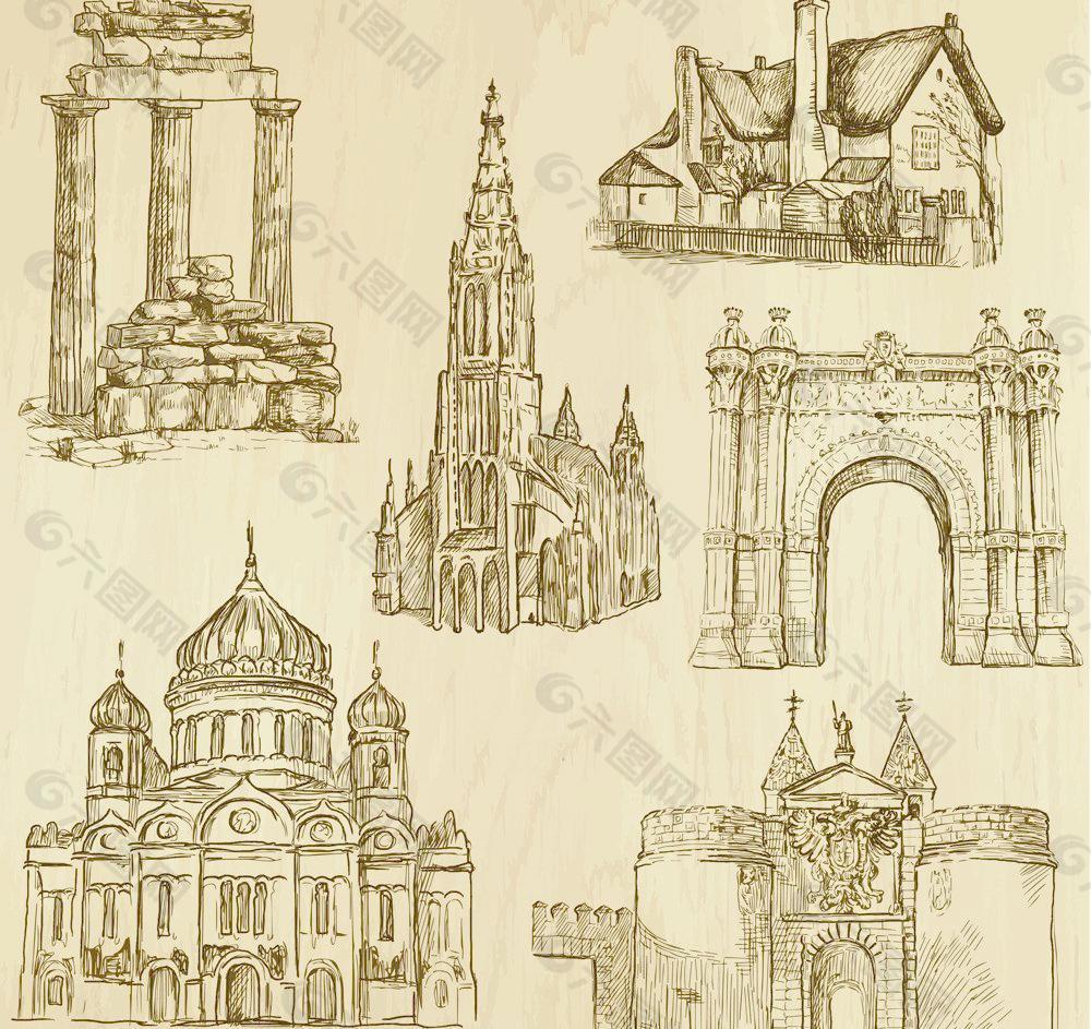 西式建筑手绘图图片