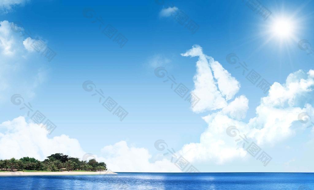 创意夏日海报 蓝天白云图片
