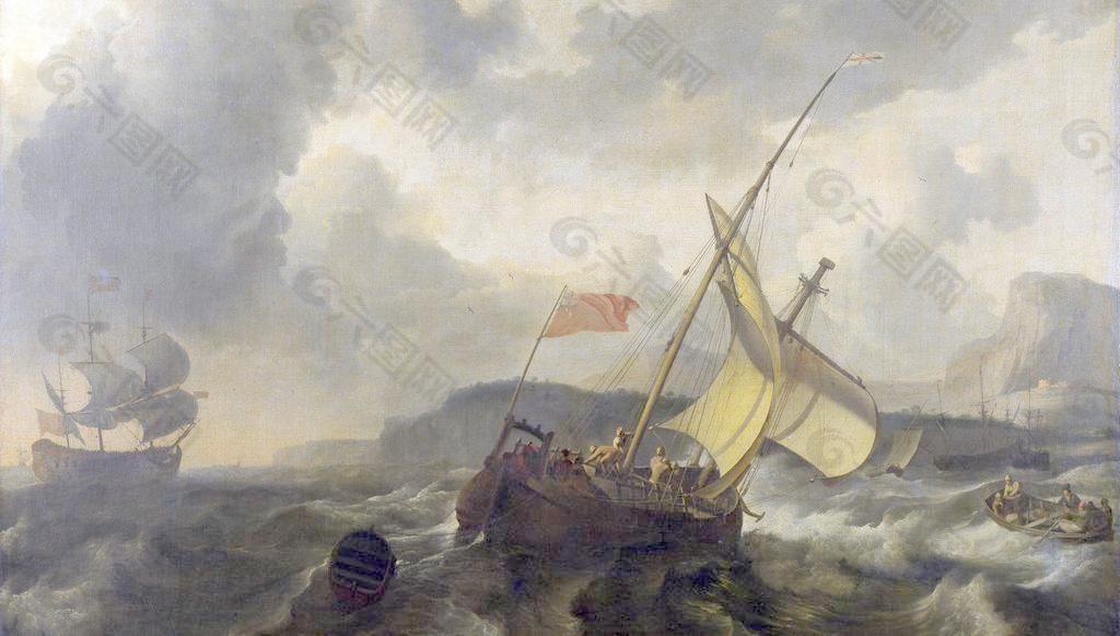 古典欧式船景油画图片
