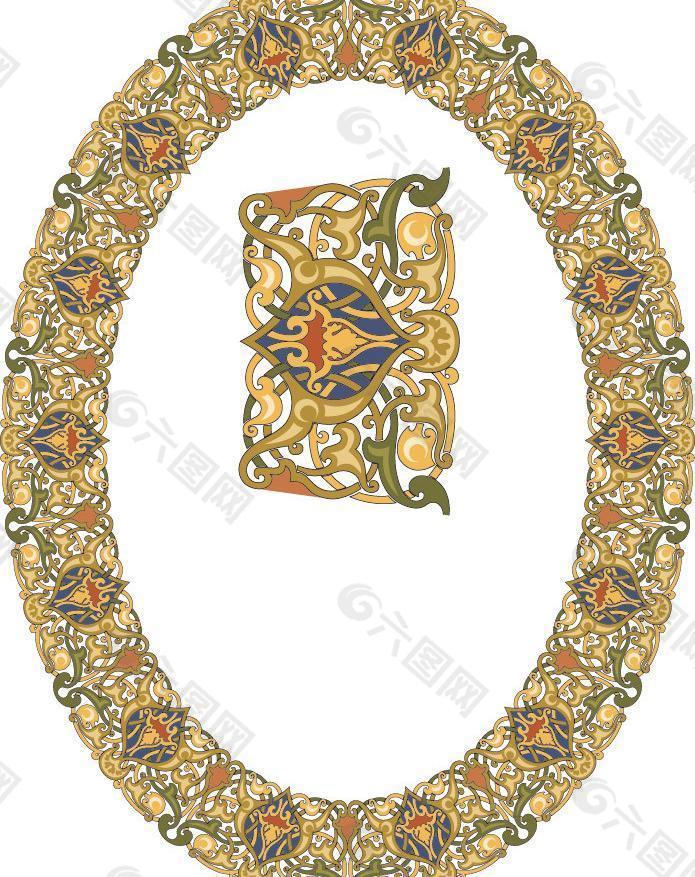 古典花纹花边框 圆形相框图片