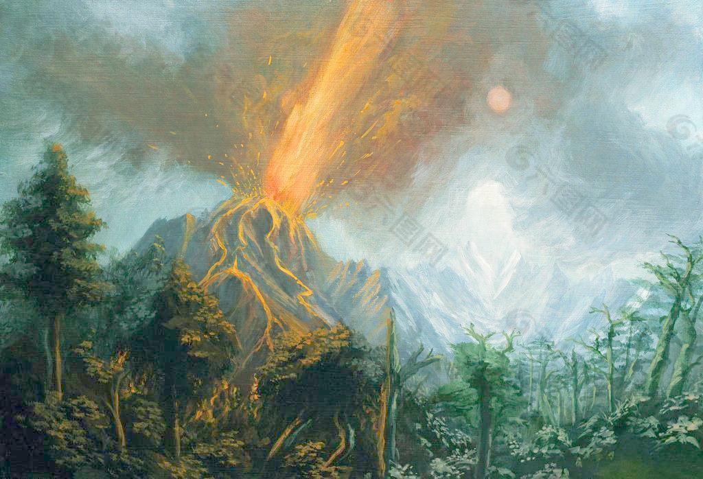 油画 火山喷发图片