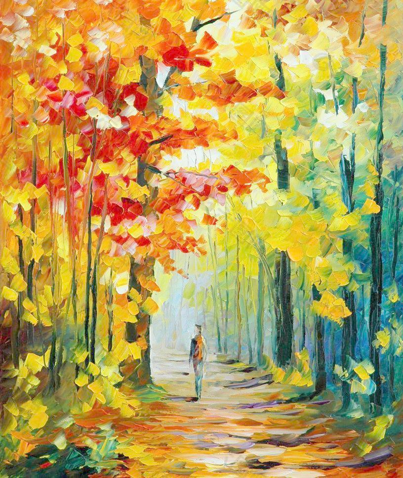 油画 秋天的长廊图片