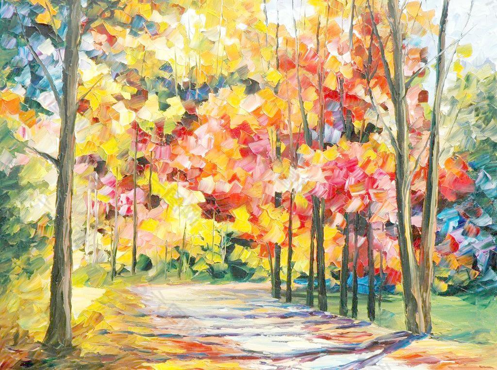 油画 秋季树林图片