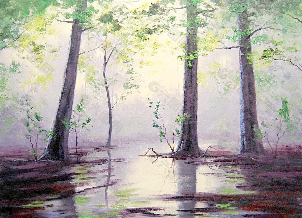 油画 潮湿的森林图片