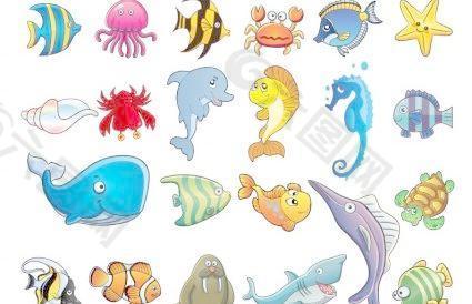 海洋动物卡通矢量集