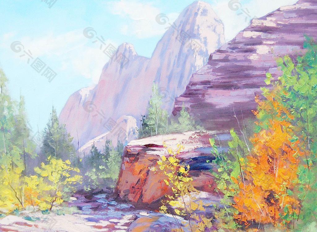油画 峡谷景色图片