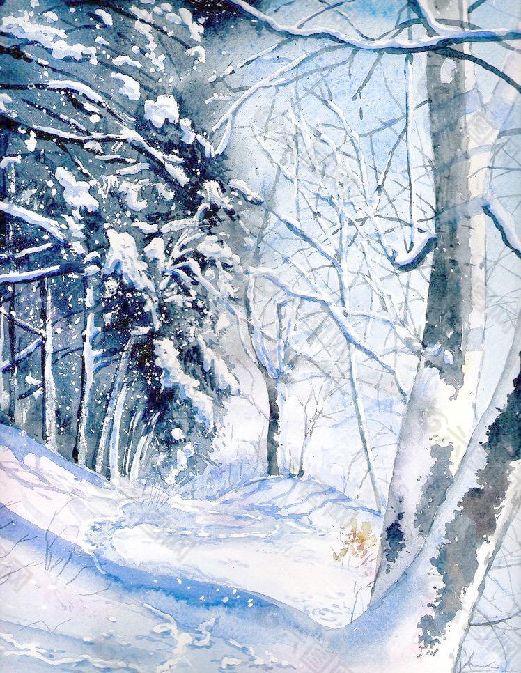 油画 冬季森林图片