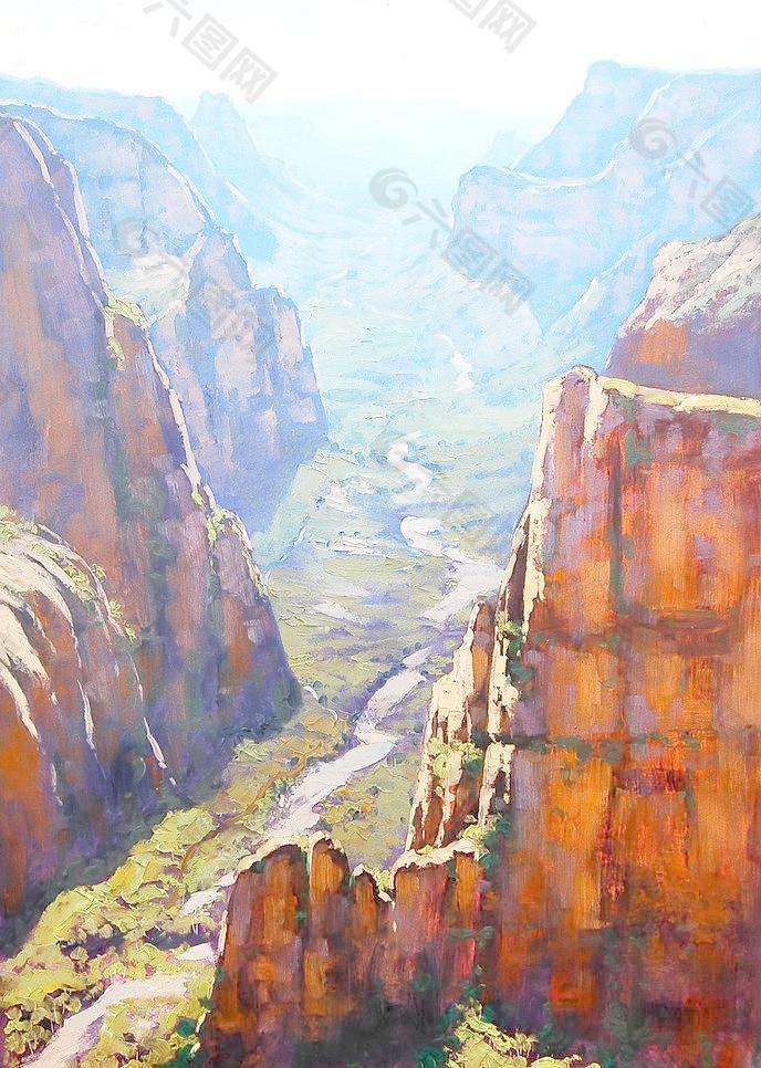 油画 峡谷景观图片