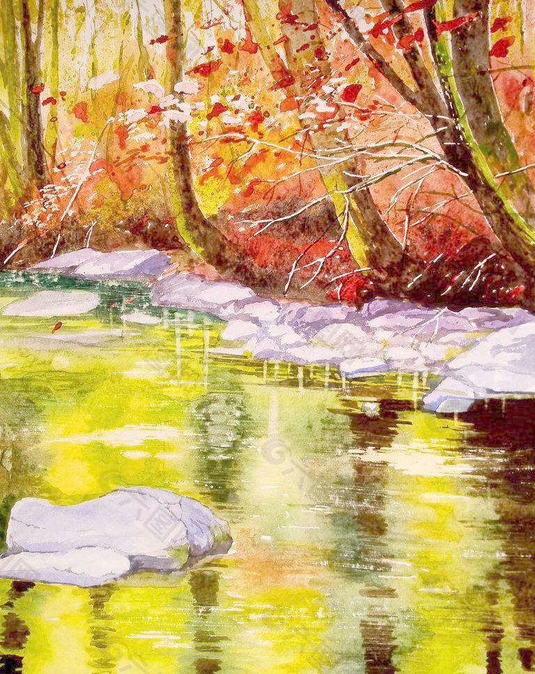 油画 冬季河流图片