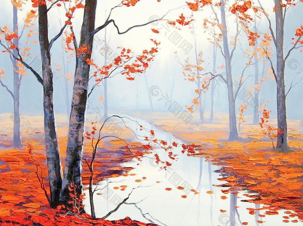 油画 平静的秋天图片