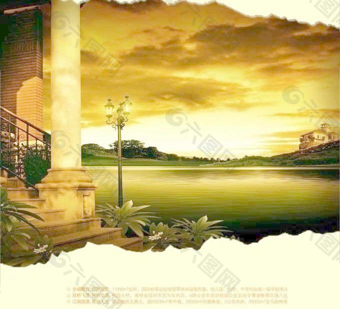 欧式风情 湖景 地产 形象图片