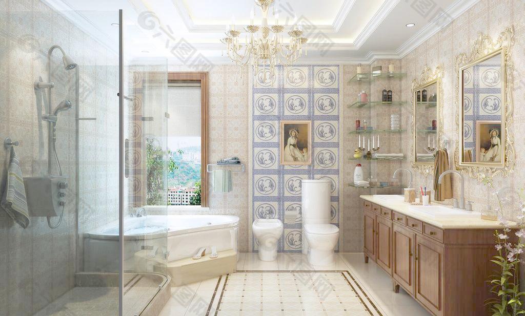 欧式豪华浴室效果图图片