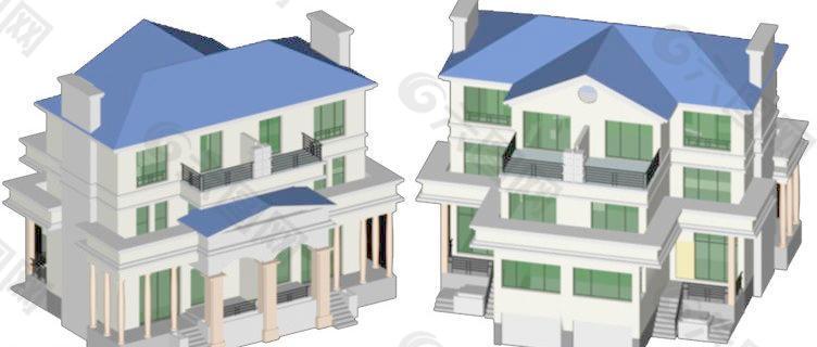 欧式风格三层坡屋顶别墅模型图片