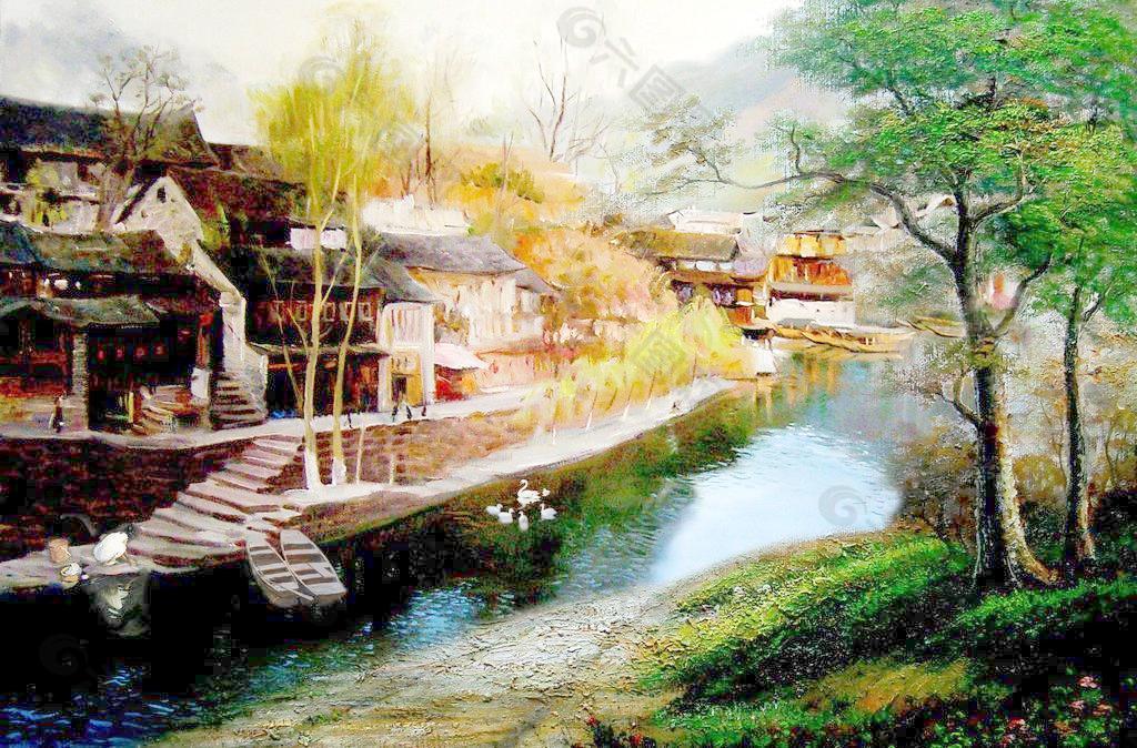 乡村风景画图片大全集图片