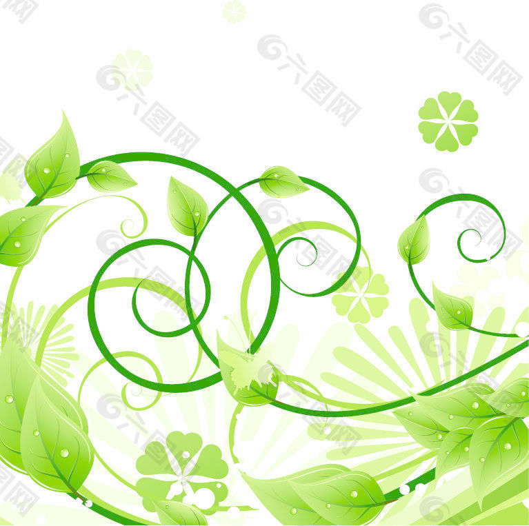 绿色花卉矢量插图