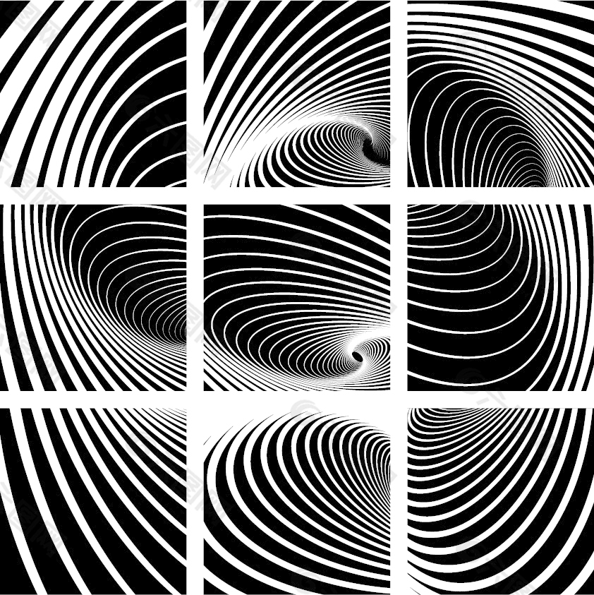 动态的黑色和白色的螺旋图案01矢量