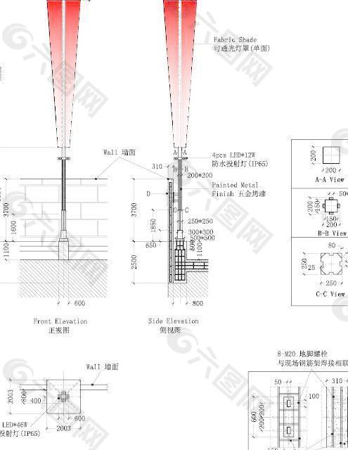 商务建筑门前高杆灯设图片