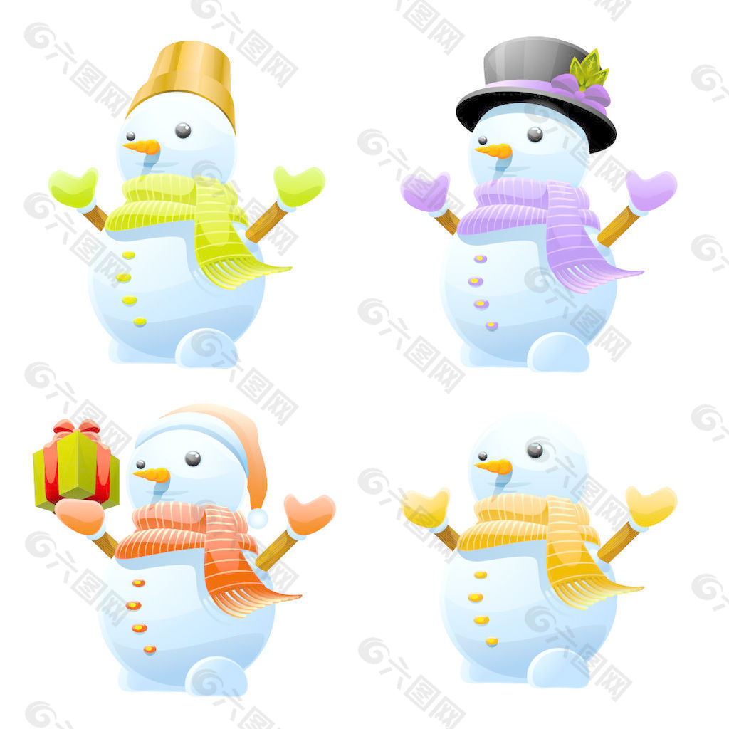 3D可爱的雪人矢量集