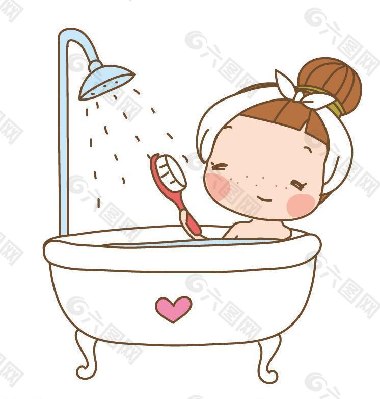 洗澡 卡通儿童图片