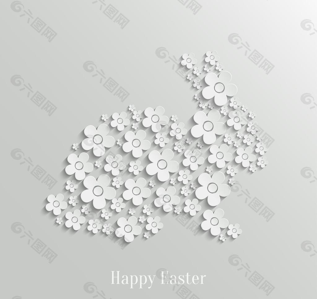 白色剪纸花卉兔子图片