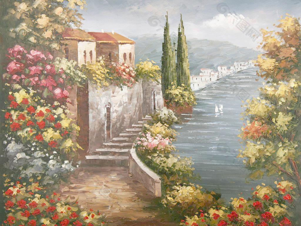 地中海风景油画图片