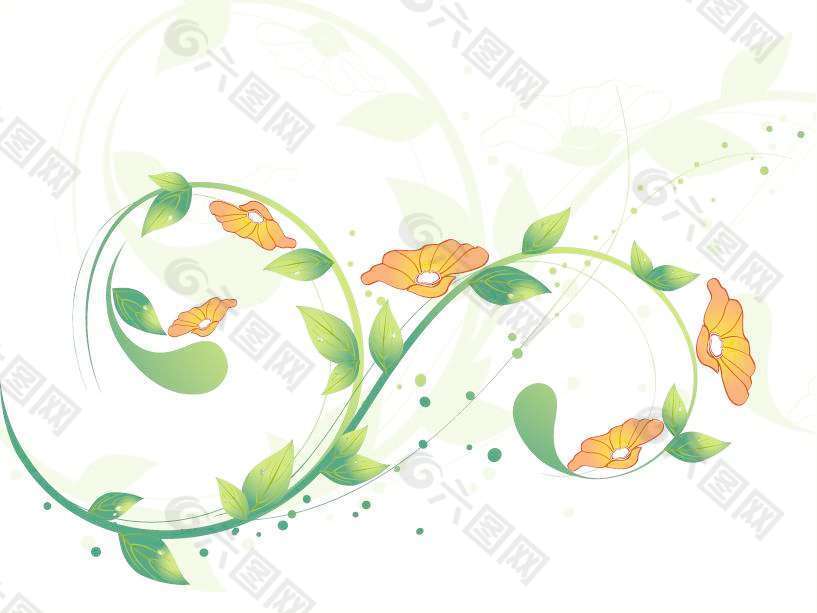绿色的漩涡花卉矢量插图