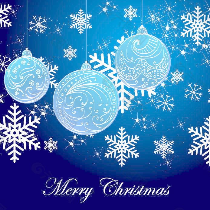 雪花背景和蓝色的圣诞球