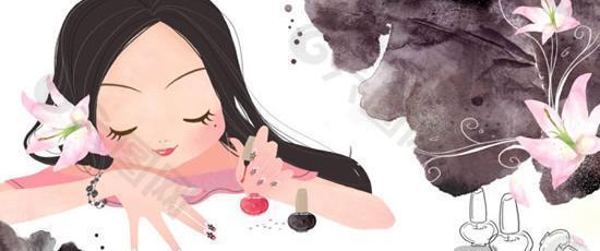 香艳百合花女性插画PSD分层
