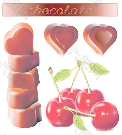 樱桃和巧克力的心形矢量