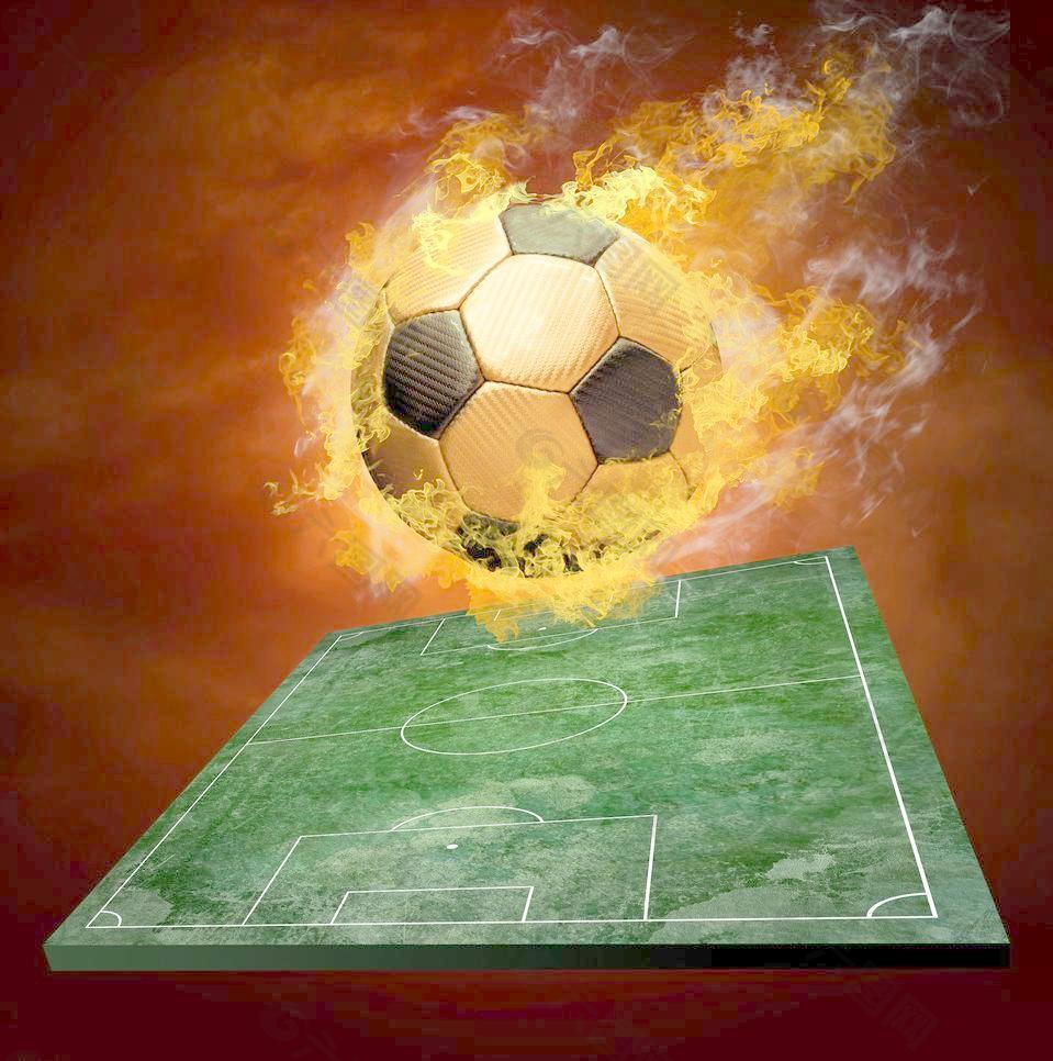 体育场上空的火焰足球图片