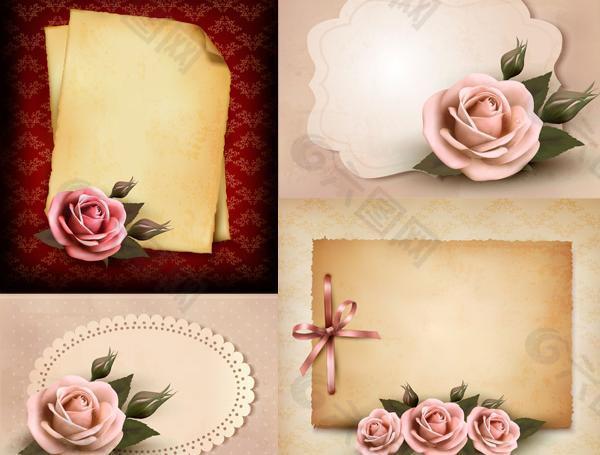 玫瑰花装饰复古卡片矢量素材